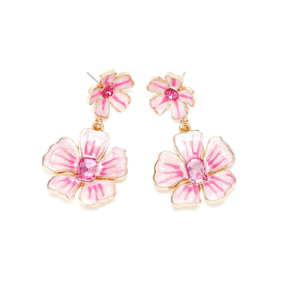 Wholesale Color Enamel Diamond Studded Flowers Alloy Earrings